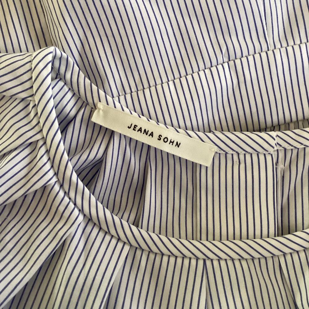 Jeana Sohn Claudia Cotton Blue White Pinstripe Back Button Midi Dress M - Picture 10 of 12